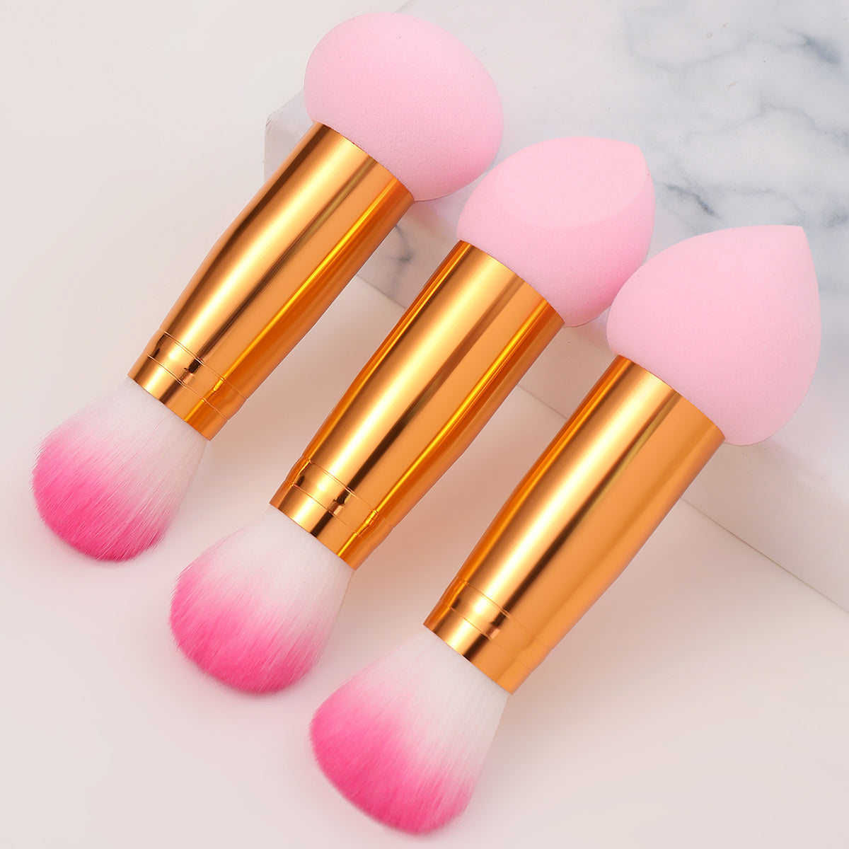 1/3pcs Soft Foundation Blending Face Brushes with Two Heads, Professional Fluffy Blusher Brush and Makeup Sponge for Women Beauty, Purple