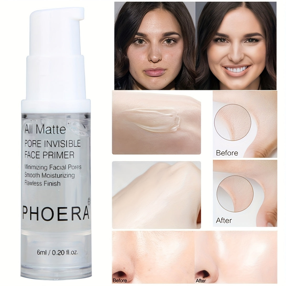 Long-Lasting Hydrating Makeup Primer - Smoothing, Moisturizing, Oil-Free Matte Finish