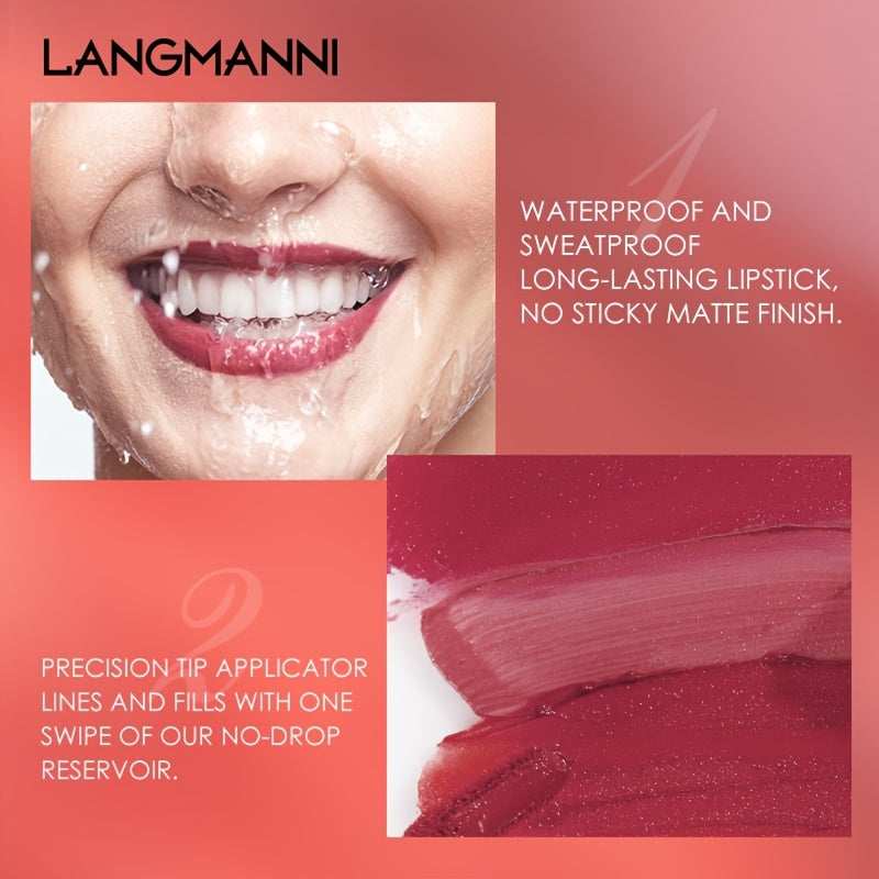 2PCS Langmanni Long-Lasting Waterproof Lipgloss & Lipliner Set - High-Pigment, Smudge-Proof Duo for Romantic Beauty - Perfect Kiss-Proof Makeup Gift for Valentines Day
