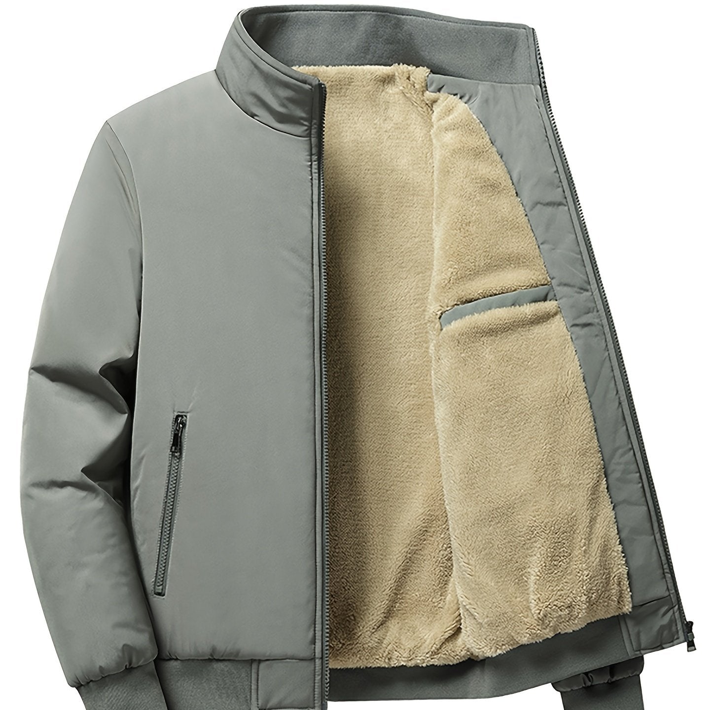 Mens Ultra-Soft Fleece Jacket - Insulated, Stand Collar Zip Up - Versatile Solid Colors for Stylish Fall Winter Outwear - Premium Casual Comfort