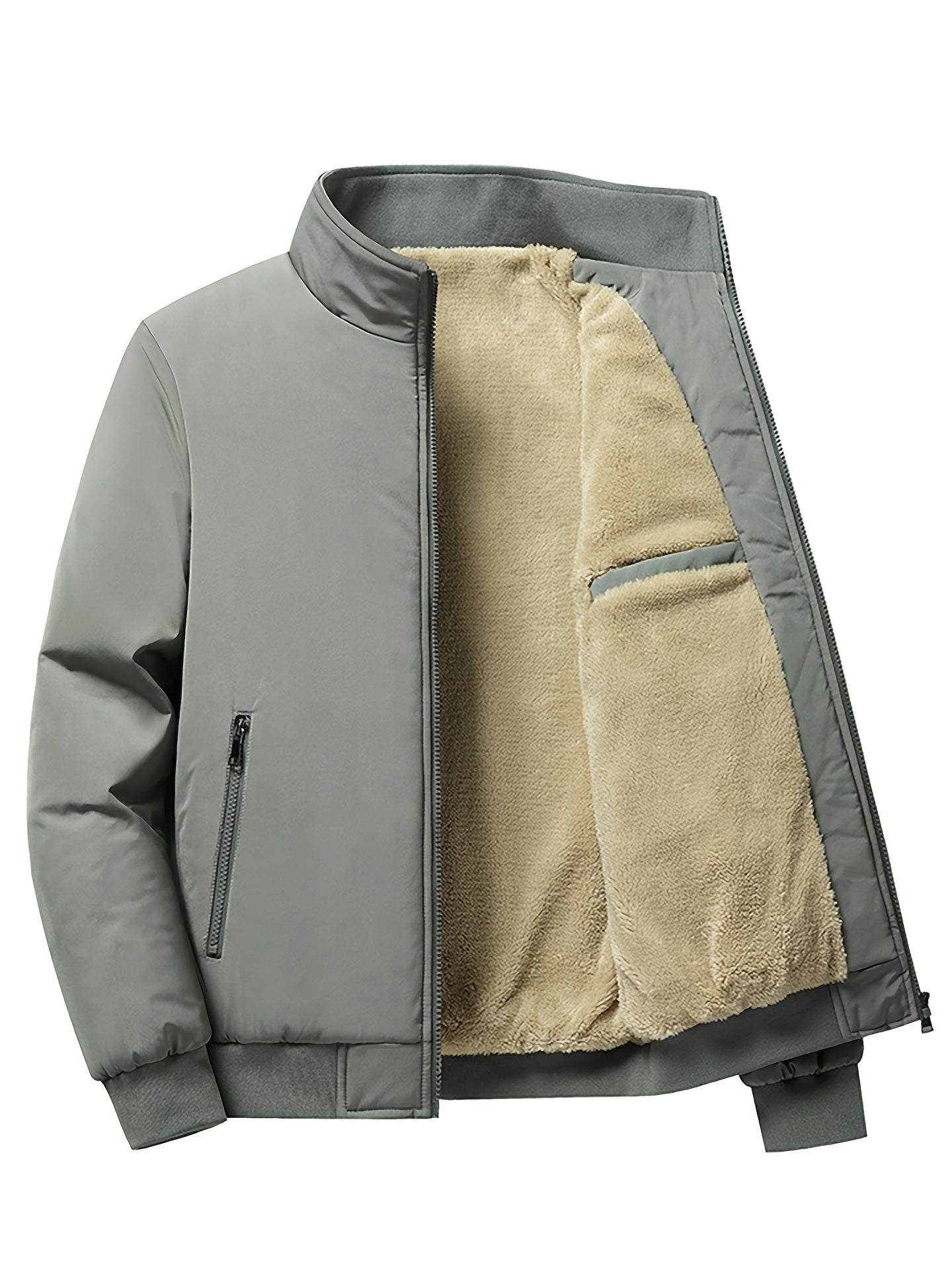 Mens Ultra-Soft Fleece Jacket - Insulated, Stand Collar Zip Up - Versatile Solid Colors for Stylish Fall Winter Outwear - Premium Casual Comfort