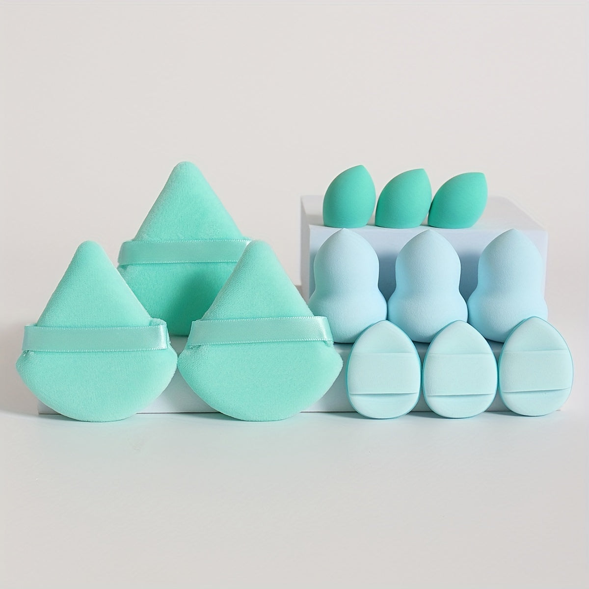 12-Piece All-Purpose Makeup Sponge Puff Set, Includes 3 Powder Puffs, 3 Mini Air Cushion Puffs, 3 Beauty Blenders & 3 Mini Beauty Blenders, Ideal For All Skin Types