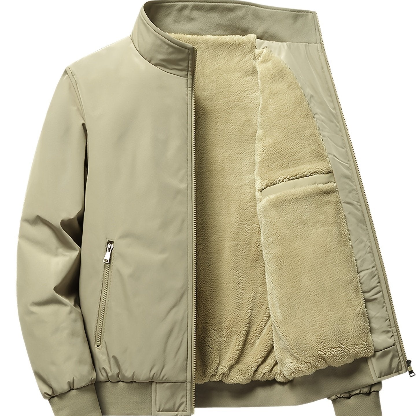 Mens Ultra-Soft Fleece Jacket - Insulated, Stand Collar Zip Up - Versatile Solid Colors for Stylish Fall Winter Outwear - Premium Casual Comfort