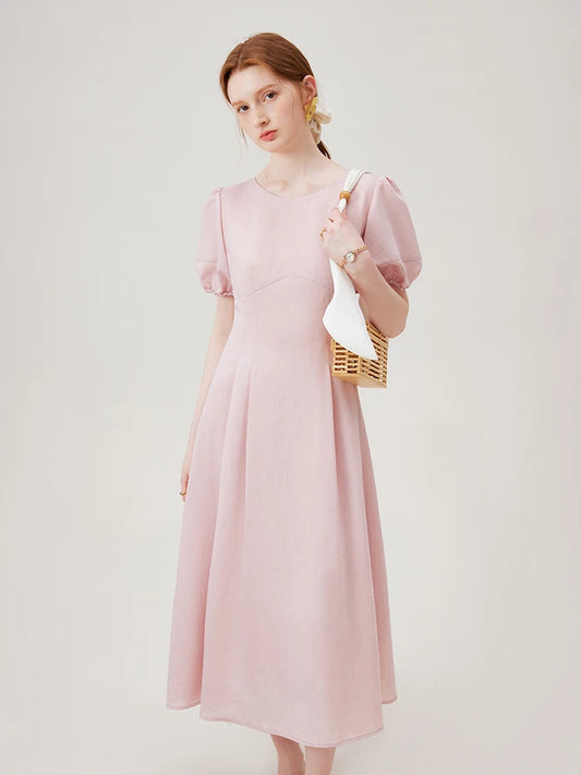 FSLE Elegant Round Neck Hollow Drawstring Unique Design Long Dress 2024 Summer New Versatile Casual Women Dress 24FS12535