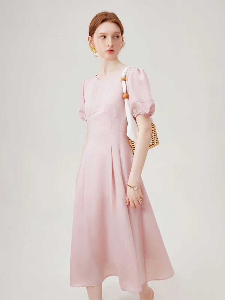 FSLE Elegant Round Neck Hollow Drawstring Unique Design Long Dress 2024 Summer New Versatile Casual Women Dress 24FS12535