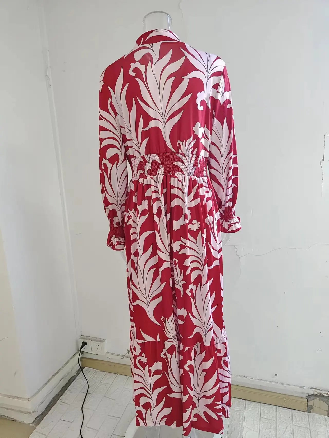 Europe And America Cross Border Autumn/Winter New Long Dress with Waist Pullover And Bohemian Print Long Sleeve Large Swing