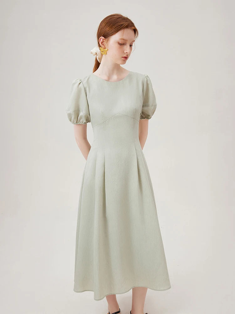 FSLE Elegant Round Neck Hollow Drawstring Unique Design Long Dress 2024 Summer New Versatile Casual Women Dress 24FS12535