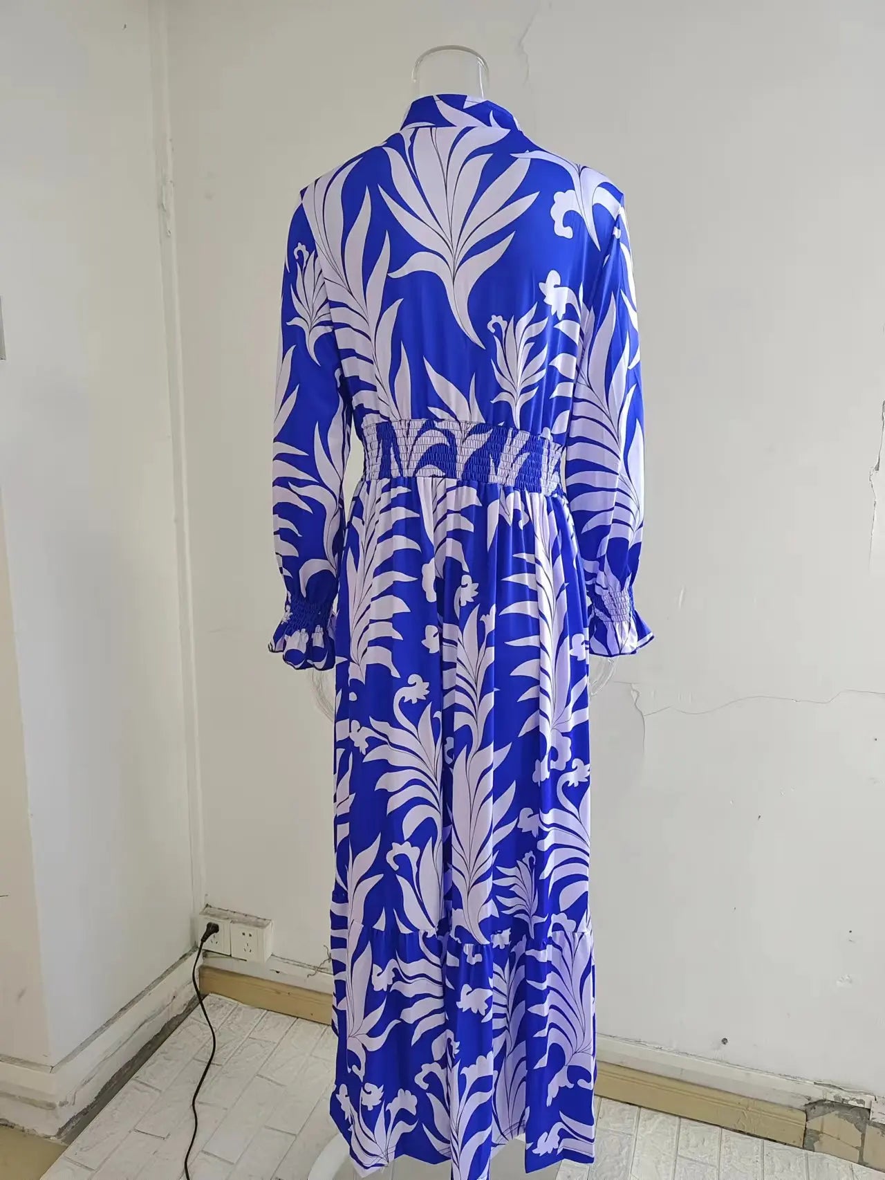 Europe And America Cross Border Autumn/Winter New Long Dress with Waist Pullover And Bohemian Print Long Sleeve Large Swing