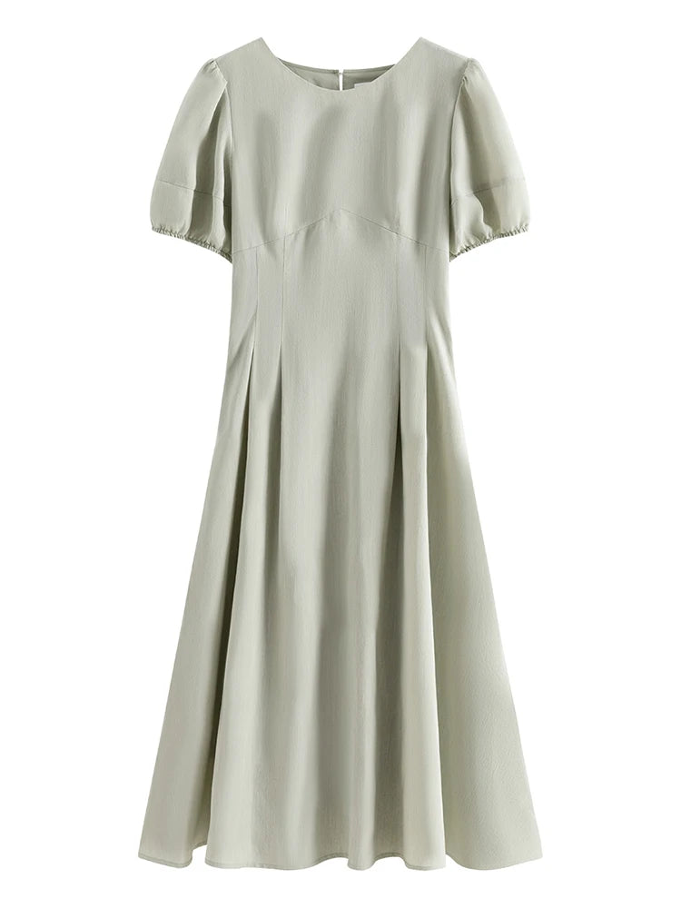 FSLE Elegant Round Neck Hollow Drawstring Unique Design Long Dress 2024 Summer New Versatile Casual Women Dress 24FS12535