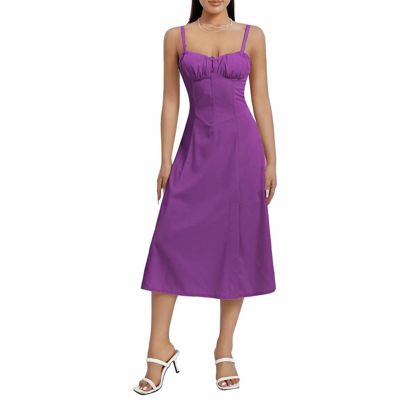 Women Summer Solid Color Long Dress Sleeveless Bandage Party A-line Dress for Cocktail Nightclub Beach