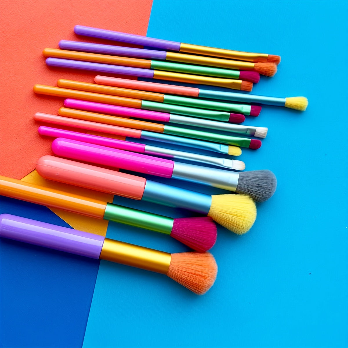 15 pcs Rainbow Color High Quality Makeup Brush Set - Perfect for Eyeshadow, Foundation, and Cosmetic Tools