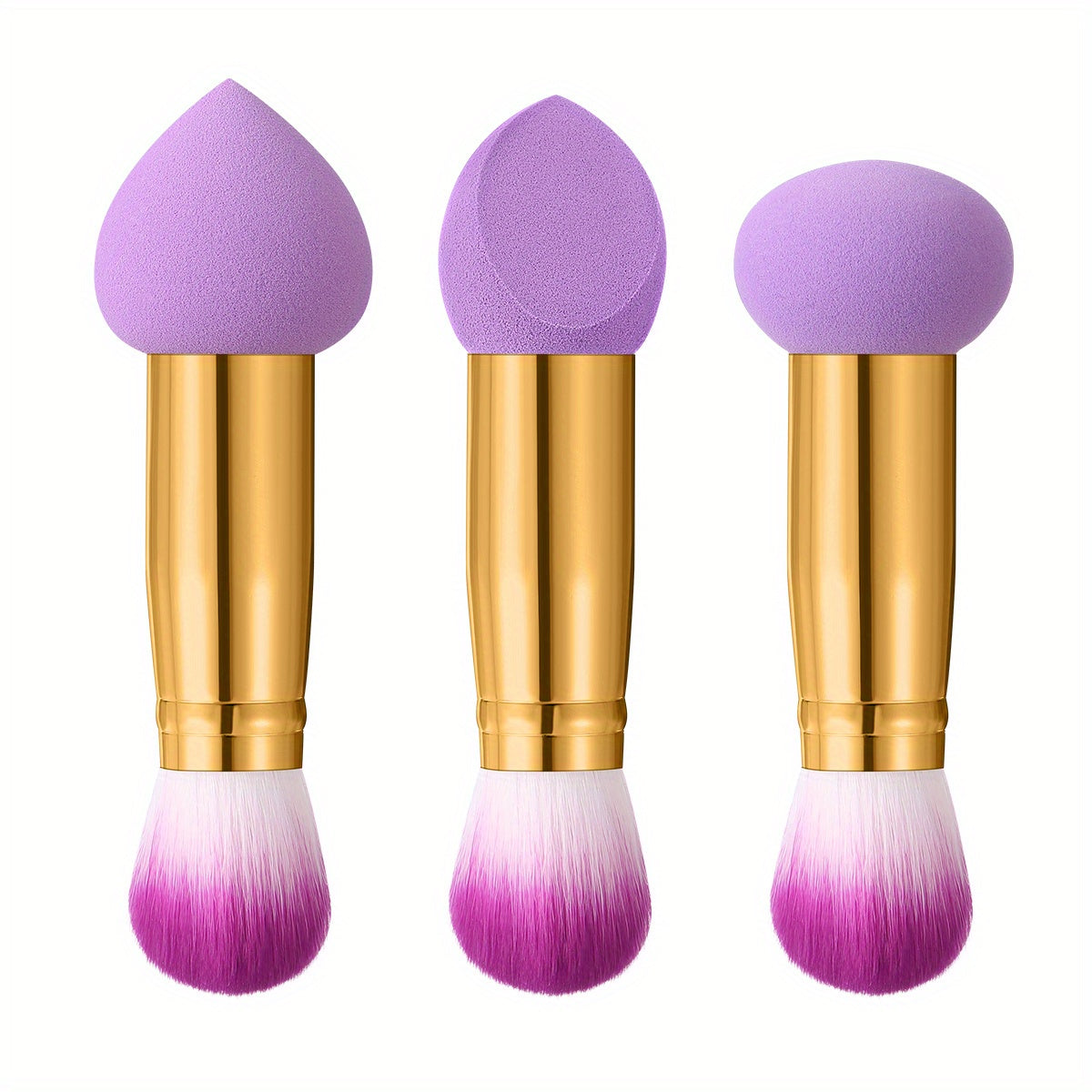 1/3pcs Soft Foundation Blending Face Brushes with Two Heads, Professional Fluffy Blusher Brush and Makeup Sponge for Women Beauty, Purple