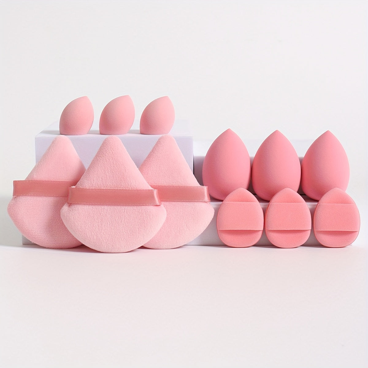 12-Piece All-Purpose Makeup Sponge Puff Set, Includes 3 Powder Puffs, 3 Mini Air Cushion Puffs, 3 Beauty Blenders & 3 Mini Beauty Blenders, Ideal For All Skin Types
