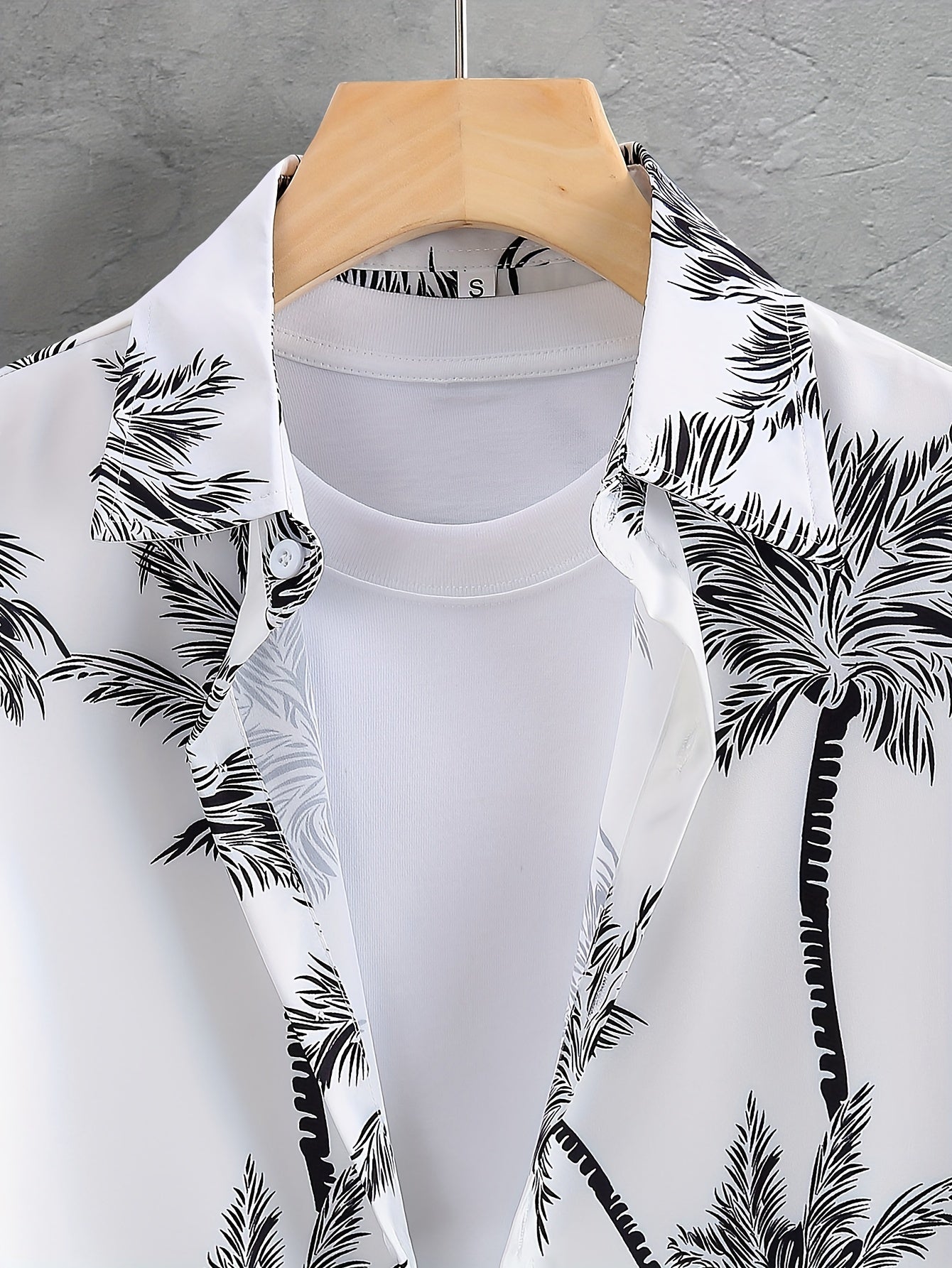 Coconut Tree Print, Men's 2Pcs Outfits, Casual Camp Collar Lapel Button Up Short Sleeve Shirts Hawaii Shirt And Drawstring Shorts Set For Summer, Men's Clothing